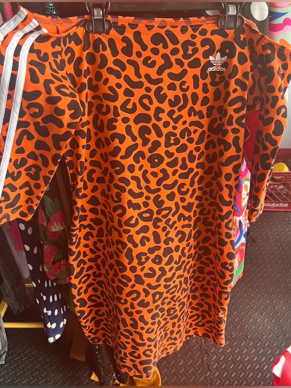 adidas Orange and Black Leopard Print Women’s Off the shoulder dress
